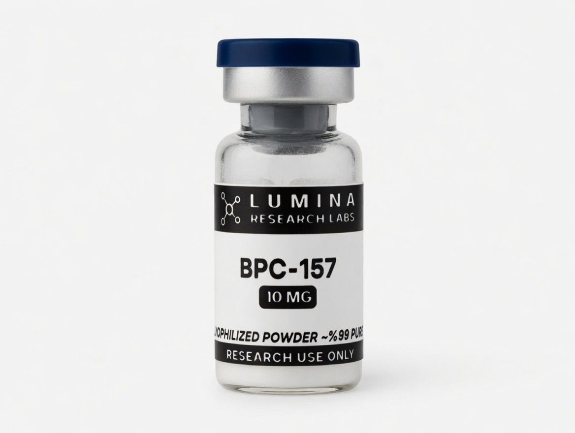 A lyophilized Lumina Research Labs peptide vial